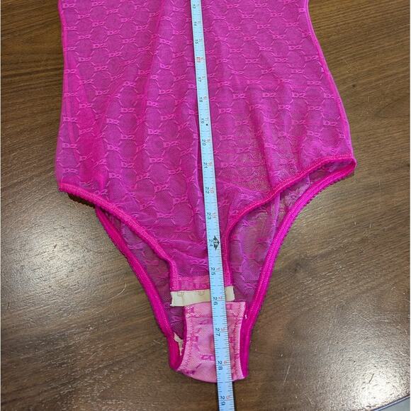 NWT Dsquared2 Pink All-Over Monogram Sheer Logo Long Sleeve Body, size S - Picture 6 of 6